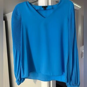 Ann Taylor Vibrant Blue Pleated Sleeve Blouse